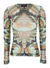 Etro Women Multicolor V-neck Top With All-over Floral Print In Viscose Blend Woman In Green