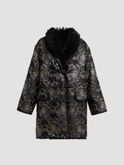 Etro Women's Metallic Jacquard & Faux-shearling Coat In Multicolor Black Base