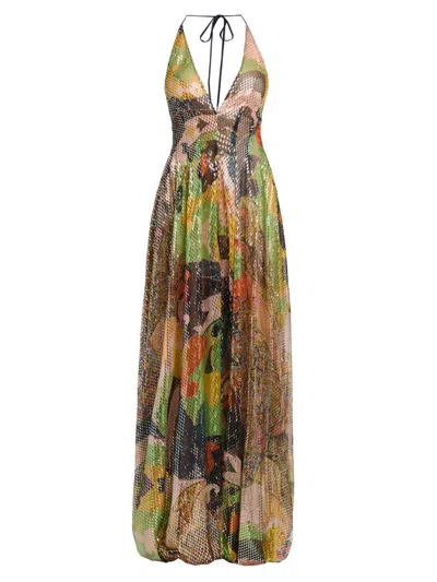Etro Women's Metallic Lotus Paisley Silk Halter Gown In Multi