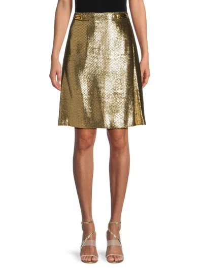 Etro Women's Metallic Silk Straight Skirt In Gold