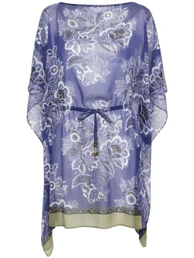 Etro Floral-print Mini Dress Coverup In Blue