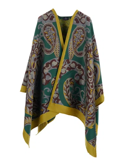 Etro Multicolor Cape With All-over Floral Motif In Fabric Woman In Gray