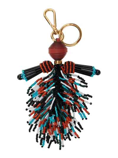 ETRO ETRO WOMEN MULTICOLOR KEYRING WITH BEADED TASSEL IN GLASS AND FABRIC WOMAN