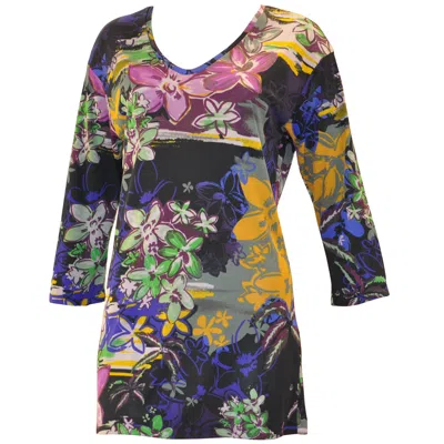 Pre-owned Etro Women's Multicolored Floral Tunic With V-neck And 3/4 Sleeves In Gray