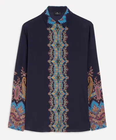 ETRO ETRO WOMEN'S NAVY PLACED PAISLEY SILK SHIRT