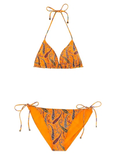 Etro Orange Floral Paisley Bikini In Multi