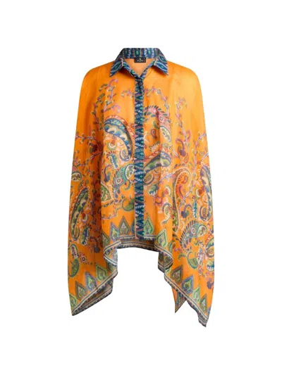 Etro Orange Shirt Collar Paisley Print Shirt