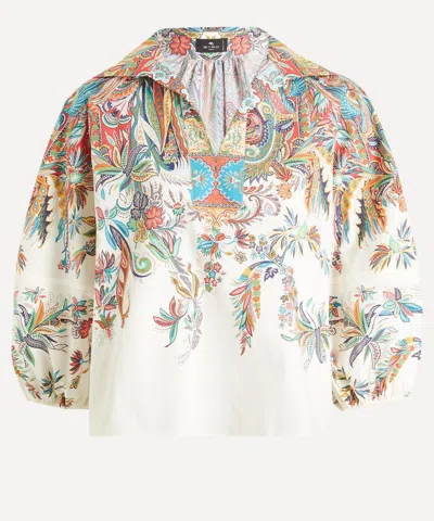 Etro Women's Paisley Botanical Cotton Blouse In Animal Print