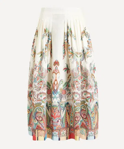 Etro Women's Paisley Botanical Pleated Cotton Midi-skirt In Brown