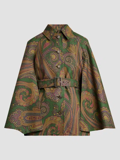 Etro Women's Paisley Cape-sleeve Cotton-blend Jacket In Printed Green