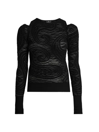 ETRO WOMEN'S PAISLEY COLD-SHOULDER KNIT TOP