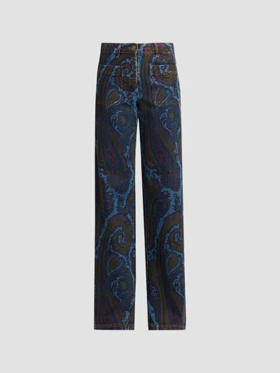 Etro Women's Paisley Cotton-blend Flared Jeans In Printed Blue