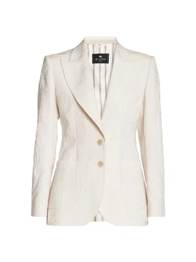 Etro Women's Paisley Embossed Two-button Blazer In White