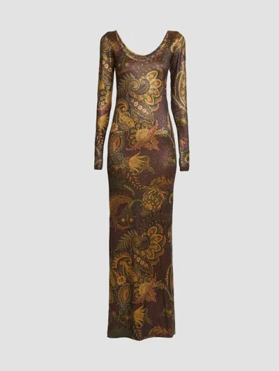 Etro Women's Paisley Jersey Scoopneck Column Maxi Dress In Printed Black Base
