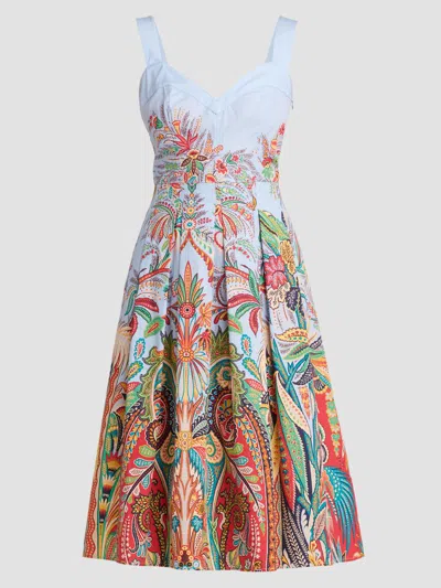Etro Printed Midi Apron Dress In Blue