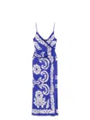 Etro Blue Long Dress With Spaghetti Straps And All-over Print In Multi