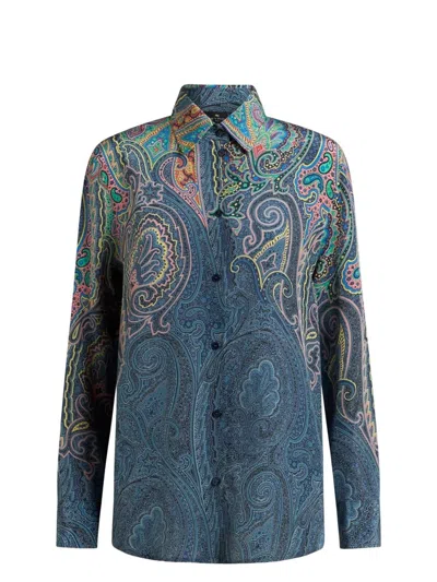 Etro Paisley Print Button-up Silk Shirt In Green