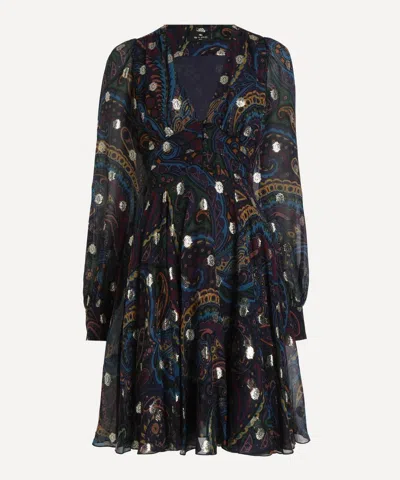 Etro Women's Paisley Print Silk Mini Dress In Blue