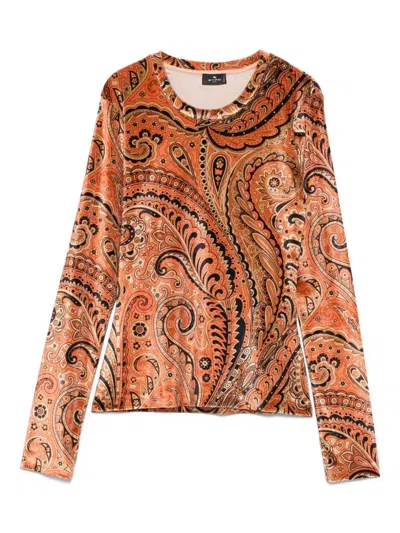Etro Women Paisley Print Velvet Top In Brown
