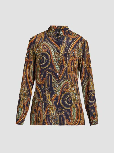 Etro Women's Paisley Silk Shirt In Brown