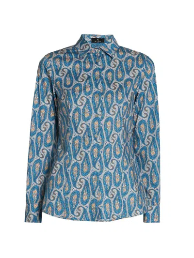 Etro Leafy Paisley Jacquard Stretch Shirt In Animal Print
