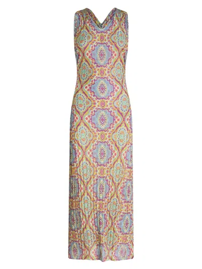 Etro Medallion-print Pleated Midi-dress In Print Floral Light Blue