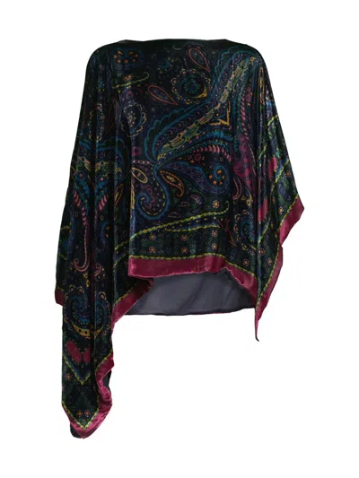 Etro Women's Paisley Velvet Asymmetric Poncho In Multi