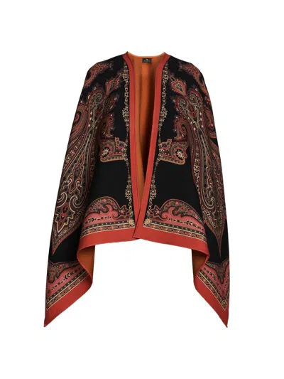 Etro Women's Paisley Wool-blend Cape In Orange