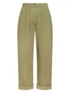 Etro Cropped Herringbone-pattern Cotton Chinos In Verde