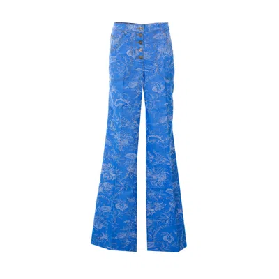 Etro Women Pegaso Buttoned Paisley Print Flare Jeans In Blue