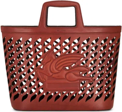 Etro Women's Perforated Leather Shopping Bag In Leather Brown