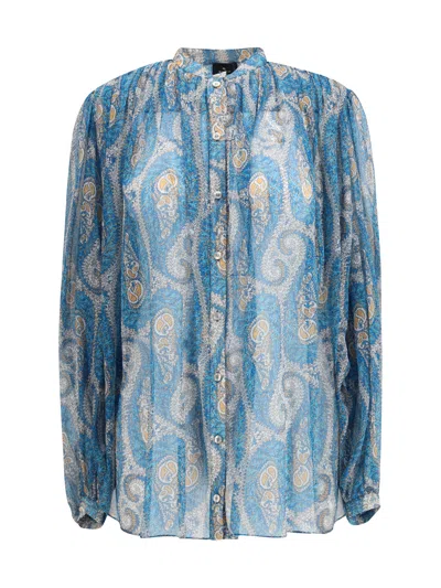 Etro Women Pleated Shirt With Band Collar In Multi