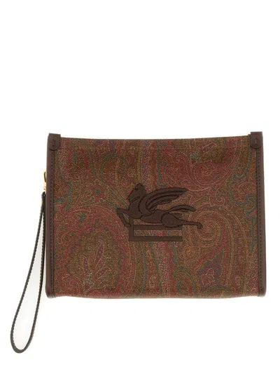 Etro Women Pouch Media Paisley Jacquard In Brown