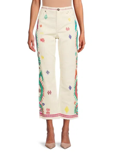 Etro Women's Print Cropped Jeans In White