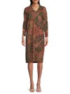 Etro Women's Print Drop Shoulder Wool Blend Midi Dress In Black Brown Multi