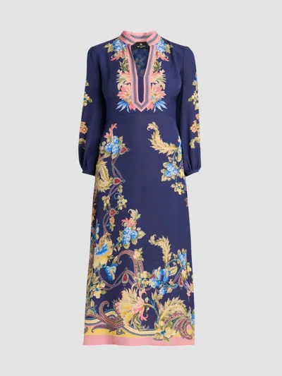 Etro Women's Printed A-line Midi Dress In Printed Blue