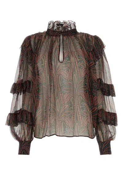Etro Women Printed Crepe Blouse In Brown