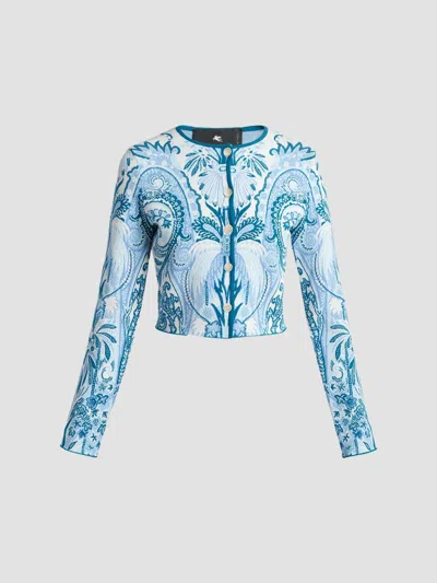 Etro Women's Printed Knit Crop Cardigan In Blue