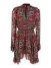 Etro High Neck Floral Print Mini Dress In Red