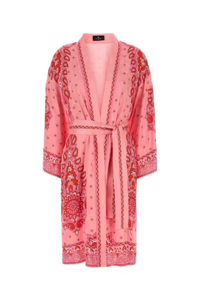 Etro Women Printed Satin Kimono In Pink
