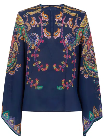 Etro Women Printed Scarf Cape In Blue