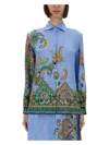 Etro All-over Signature Print Long-sleeved Shirt In Azure