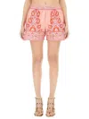 Etro Printed Shorts With Decorative Waistband In Pink