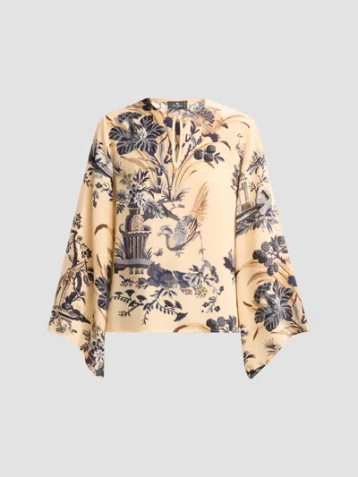Etro Women's Printed Silk Keyhole Blouse In Printed Beige