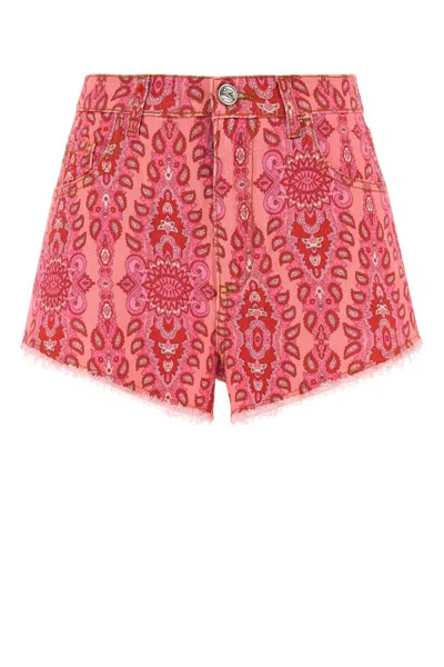 Etro Printed Stretch Denim Shorts In Pink