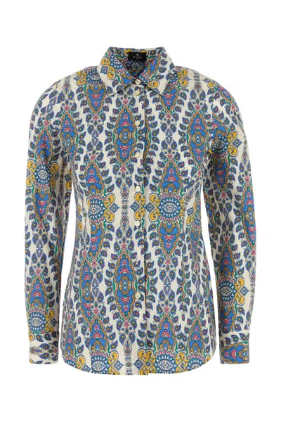 Etro Women Printed Stretch Poplin Shirt In Blue