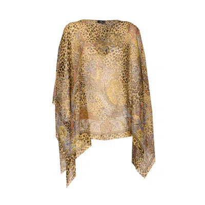 Etro Paisley Printed Draped Poncho In Brown