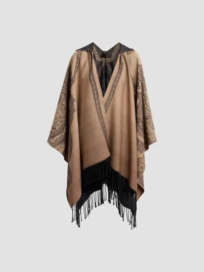 Etro Women's Printed Wool Fringe Cape In Multi