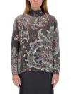 Etro Grey Floral Print Knitted Wool Sweater In Multicolor