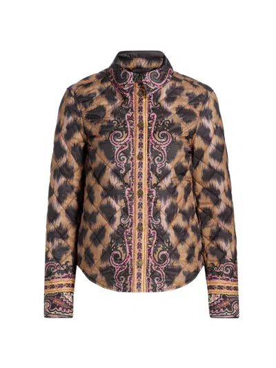 Etro Women's Quilted Leopard Jacket In Brown
